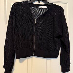 zara knit cropped zip up sweater black size small